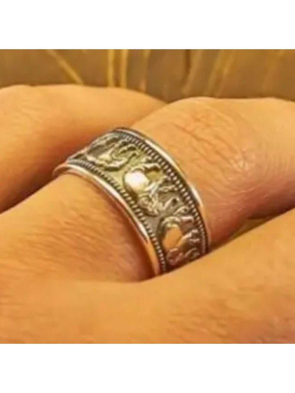 Silvertone Elephant Ring Size 8.5 Wide Band - Picture 3 of 3